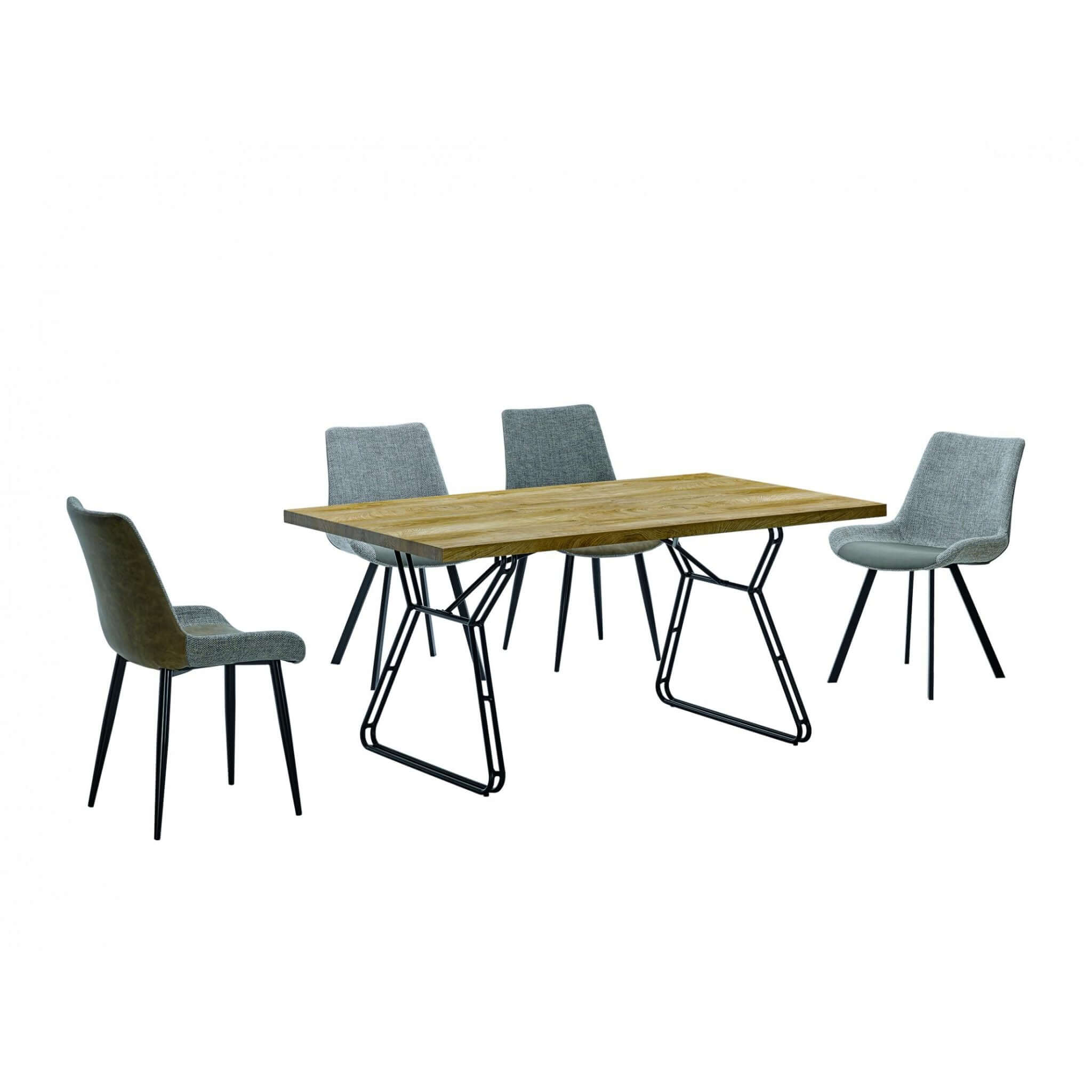 Alt Tag: Evora Dining Table – Oak Effect & Black Metal Base (Seats 4) with oak-effect top and black metal legs in modern dining set